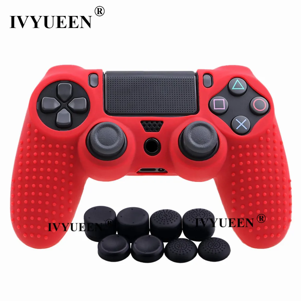Красный IVYUEEN 9 в 1 для Dualshock 4 PS4 Slim Pro контроллер Шипованная Кожа Премиум Защитный Противоскользящий Мягкий силиконовый чехол-накладка - Цвет: Красный