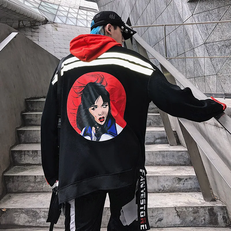 Aolamegs толстовки для мужчин крутые комиксы девушка печати пуловер Harajuku стиль толстовка с капюшоном высокий уличный пэчворк уличная пара