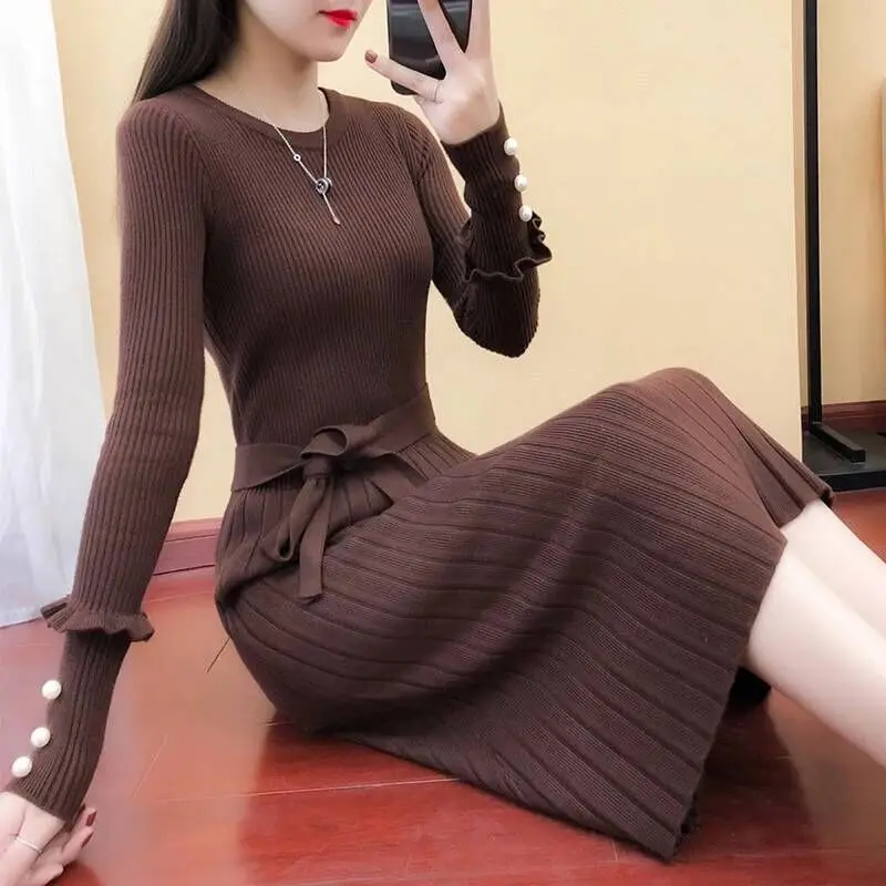 Женское платье свитер длинное женское темпераментное 2019 Новинка Осень Зима