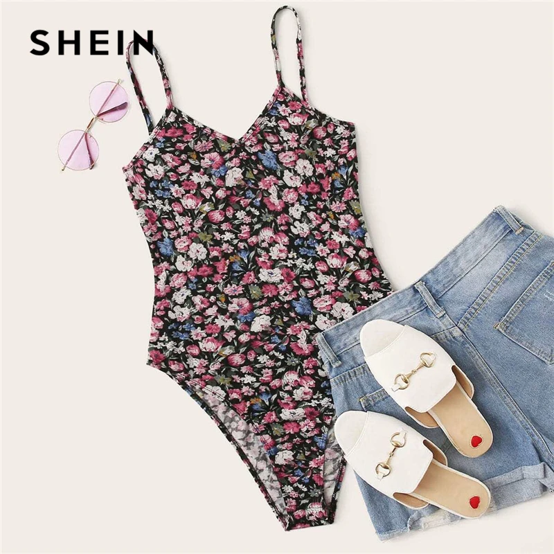 SHEIN Multicolor Floral Print Cami Bodysuit Women 2020 Summer Sleeveless Mid Waist Skinny Ladies Casual Bodysuits SHEIN Multicolor Floral Print Cami Bodysuit Women 2020 Summer Sleeveless Mid Waist Skinny Ladies Casual Bodysuits