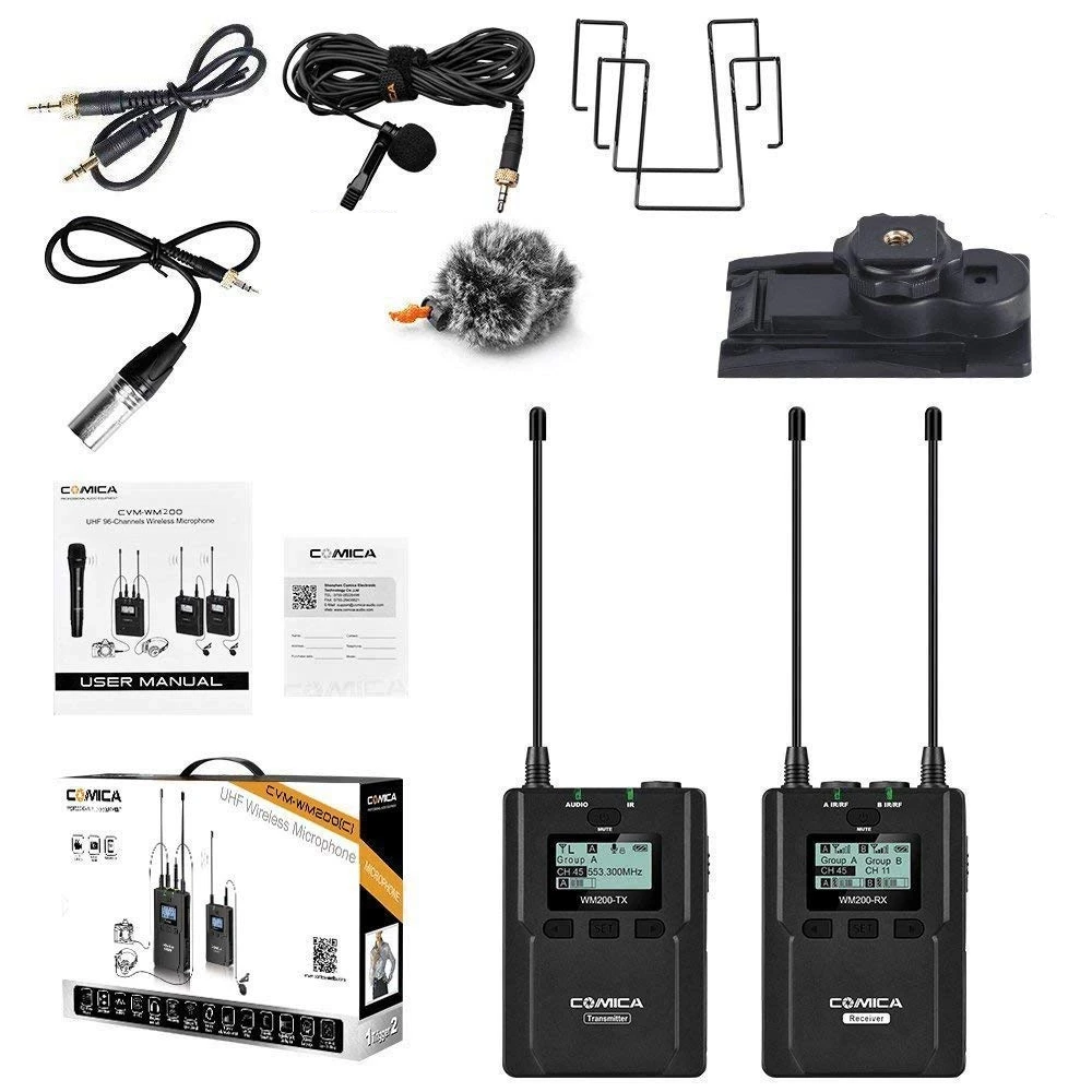 

COMICA CVM-WM200(C) 96-Channel Full Metal UHF Professional Wireless Lavalier Microphone System for Canon 6D 600D 5D2 5D3 Nikon S