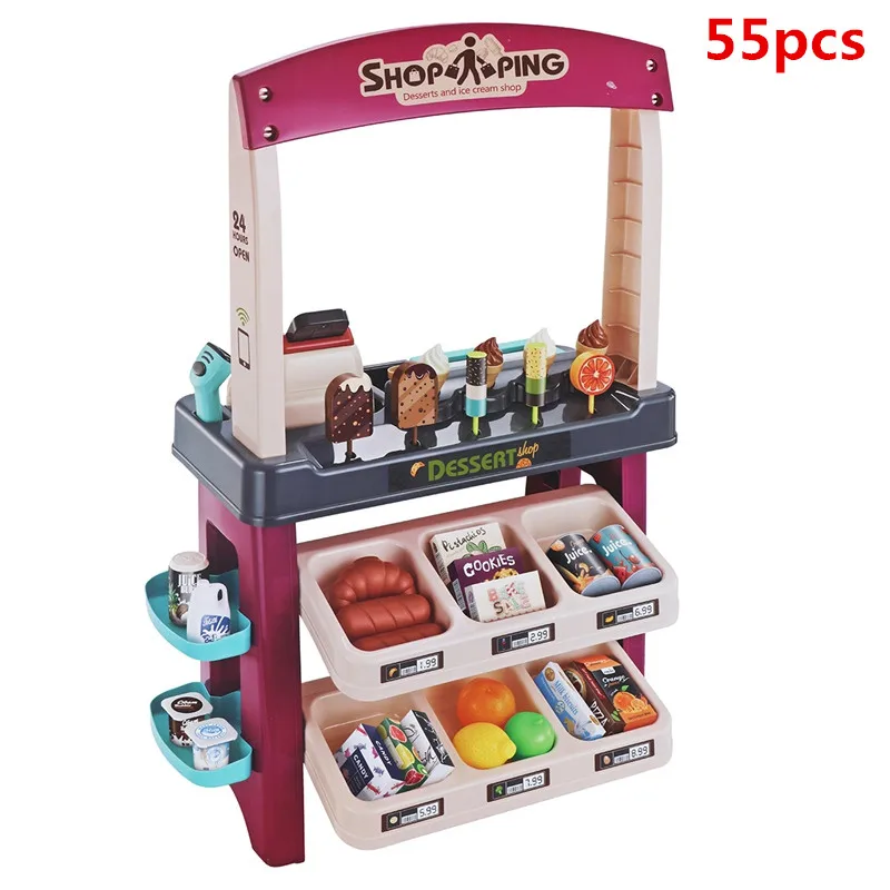 55pcs 47/55 шт детский подарок дома купить супермаркет Касса забавные дети ролевые игры играть в Обучение Обучающие кассовые игрушки на день рождения - Цвет: 55pcs