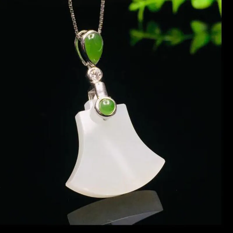 Натуральный Хотан Белый нефрит резной в форме топора амулет кулон 925 пробы серебро для женщин вечерние подарок Рождественский подарок