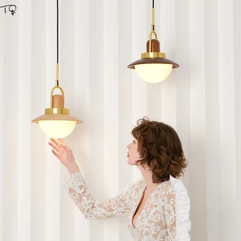 

Nordic Designer Creative Solid Wood Glass Pendant Lights Art Decorative Hanging Lamp Restaurant Kitchen Corridor Bedroom Bedside