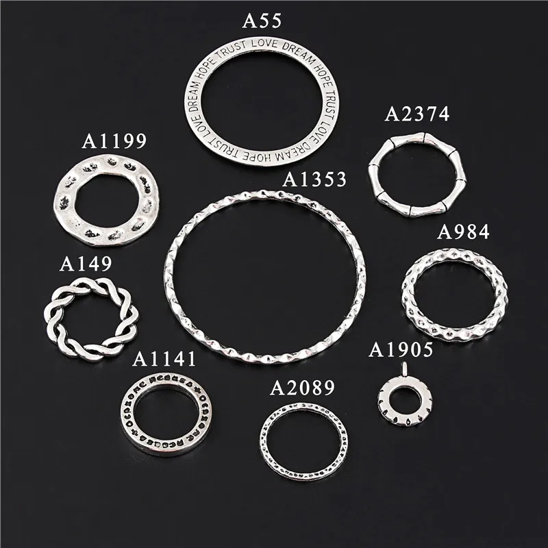 

15Pcs Antique Sliver Howllow Round Circle Charms Geometry Pendant Making Bracelet Collier Statement Jewelry Supplies