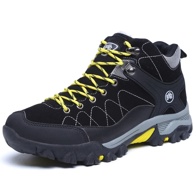 

New Men Hiking Shoes Winter with Fur 2019 Warm Snow Boots Men Outdoor Work Shoes Nonslip Damping Mountain Climbing Sneakers