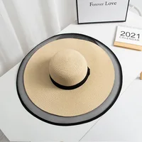 S09 Straw hat Summer New Style Black Mesh Female Summer Sunscreen Cover Seaside Vacation Holiday Foldable Beach Hat Sun Visor 4