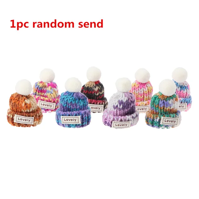 1/2/10pcs Random Knitted Hat Cute Doll Cap Fashion Colourful Headwear Accessories Mini Decorative Christmas Hat Scarf Towel One Size
