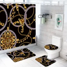 4 piezas de juegos de cortina de ducha con diseño de forma hueca con alfombra de baño cubierta de inodoro alfombra de suelo cortina de baño impermeable Estilo Vintage