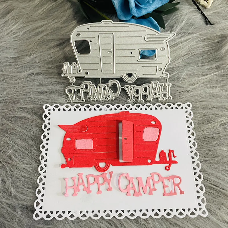 happy camper camping truck car  die Metal Cutting Dies DIY Scrapbook Paper Cards Embossing Craft Die Cut handmade craft