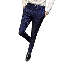 Осенний мужской костюм брюки размер 28-35 синие красные черные брюки, модные деловые повседневные брюки с цветочным принтом Мужские