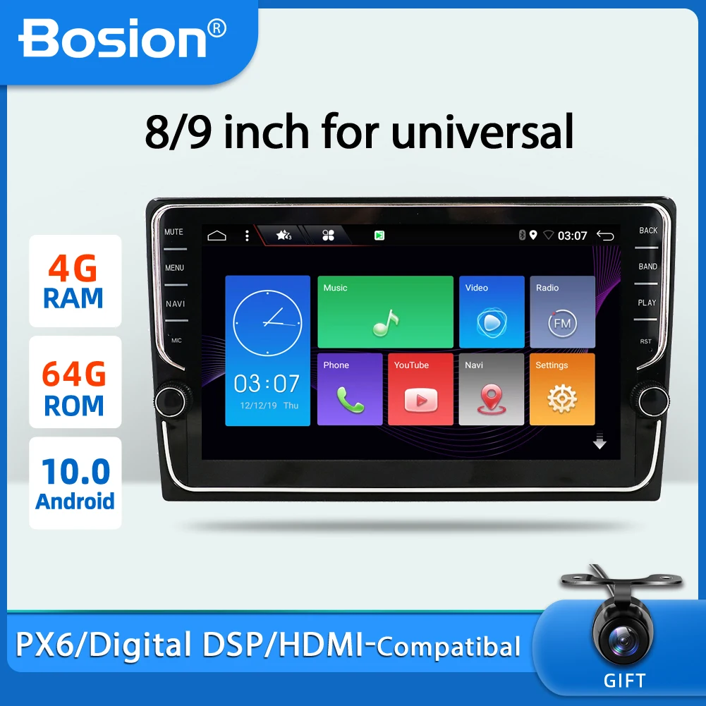 Автомагнитола Bosion PX6 RK3399 универсальный видеоплеер с 4 Гб ОЗУ 64 ПЗУ 9/10 дюйма