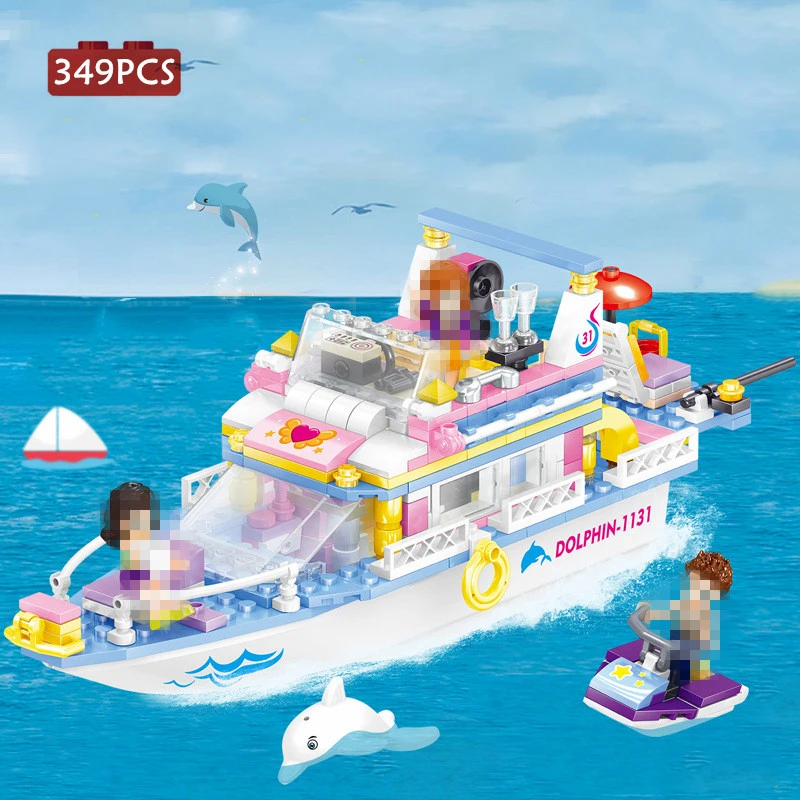 

349PCS Luxury Yacht Ship Boat Building Blocks Friendship Girls Bricks Friend Figures Bricks Toys For Children kid girl gifts