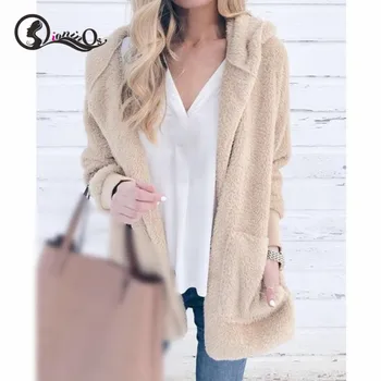 

Women Autumn Coat Fashion Winter Casual Solid Color Hooded Tops Long Sleeves Cardigan Coat Jacket