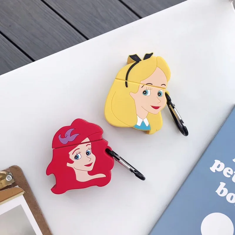 

3D Silicone Ariel Snow White Case For Airpods Charging Box Protective Earphone Case Smooth Hand Feeling Anti-lost Ring