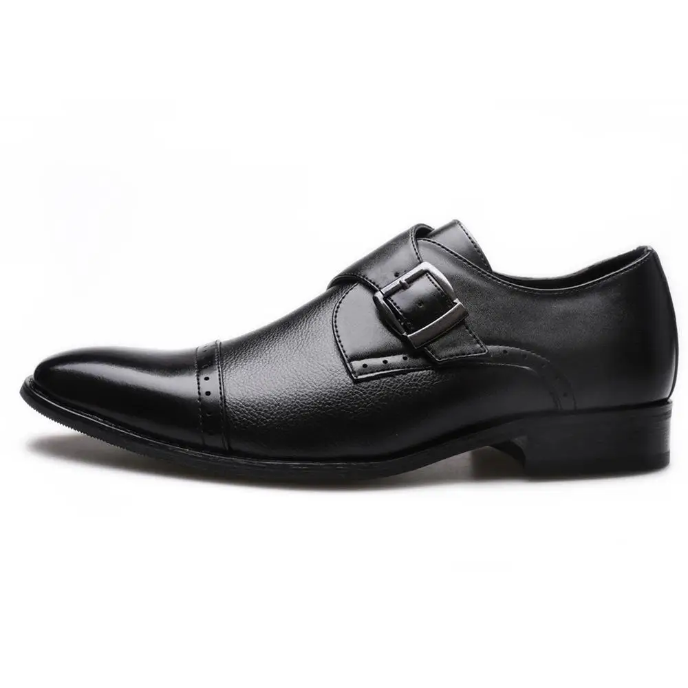 Коричневые модельные туфли с перфорацией типа «броги» на ремешке, большие размеры 39-47 мужские итальянские туфли с острым носком, без шнуровки, для торжественных случаев, свадьбы кожаные туфли - Цвет: Черный
