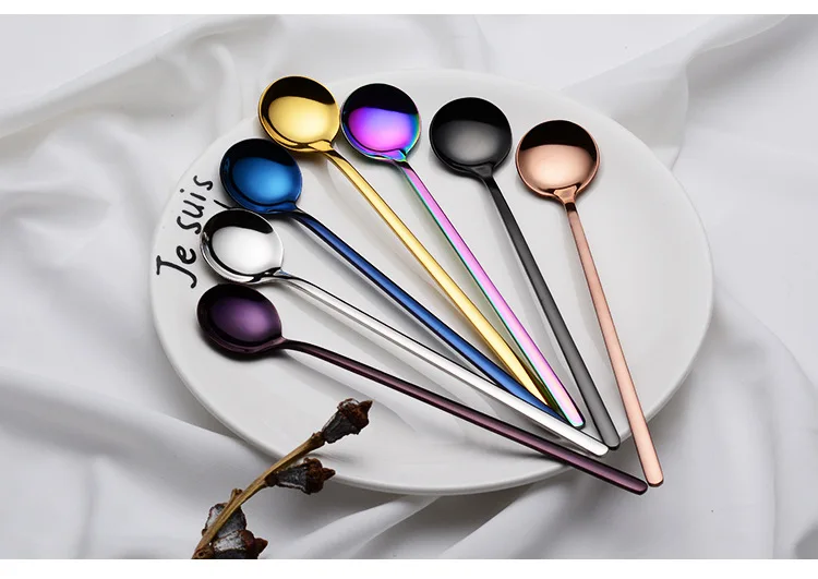 304 Stainless Steel Mug Spoon Coffee Stir Spoon 17cm Titanium Multi-color Restaurant Dessert Cutlery