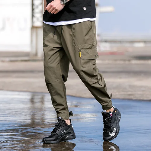 Liketkit Men's Winter Joggers Pants Male Casual Solid Pockets Harajuku Cargo Pants Mens Loose Streetwear Autumn Overalls - Цвет: Армейский зеленый