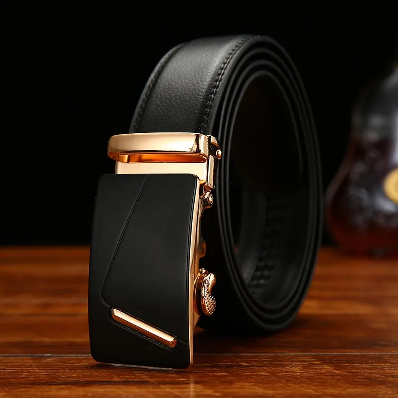 Gold buckle Black Anxianni, металлическая пряжка, роскошная Автоматическая пряжка, мужские ремни, модный брендовый дизайнерский ремень, мужской кожаный ремень из натуральной кожи - Цвет: Gold buckle Black