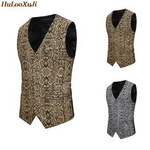 HuLooXuJi Мужской Блейзер золотого и серебряного цвета жилетка приталенная Розовая позолота деловые костюмные жилеты свадебное платье Размер США: S-2XL