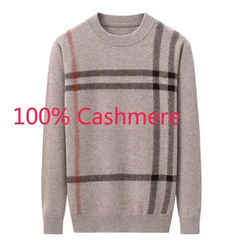 

New Fashion High Quality Men Autumn Winter 100% Pure Cashmere Casual O-neck Computer Knitted Thick Pullovers Sweater Size XS-3XL