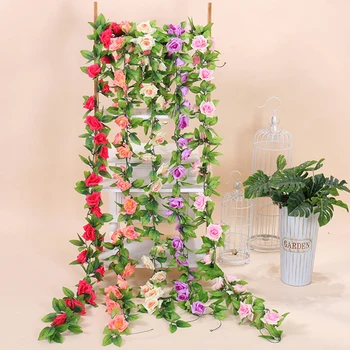 

10Pcs Rose Flower Vine Simulation Plastic Fake Flower Green Leaf Plant Dress Up Wedding Holiday Decoration Wild Flower Floral