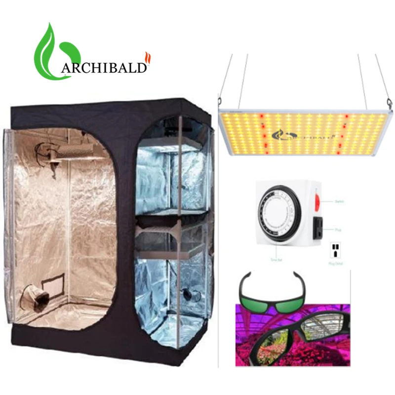 

110W Grow Light + 2-in-1 Tent Full Kit Mylar Reflective Indoor Grow Tent Inline Fan Filter Duct Combo Complete Hydroponics Grow
