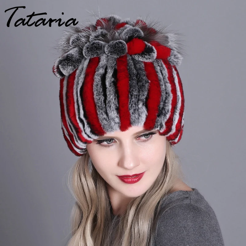 Tataria, женская меховая шапка для зимы, шапка из меха лисы, женские теплые мягкие шапки из натурального меха кролика лисы для женщин, теплые шапки