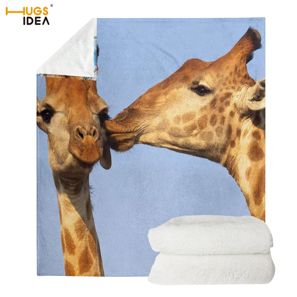 HMM1385 HUGSIDEA Funny Selfie Giraffe Throw Blanket Flannel Fleece Bedding Decoration Blanket African Safari Animals Selfie Travel Mats - Цвет: HMM1385