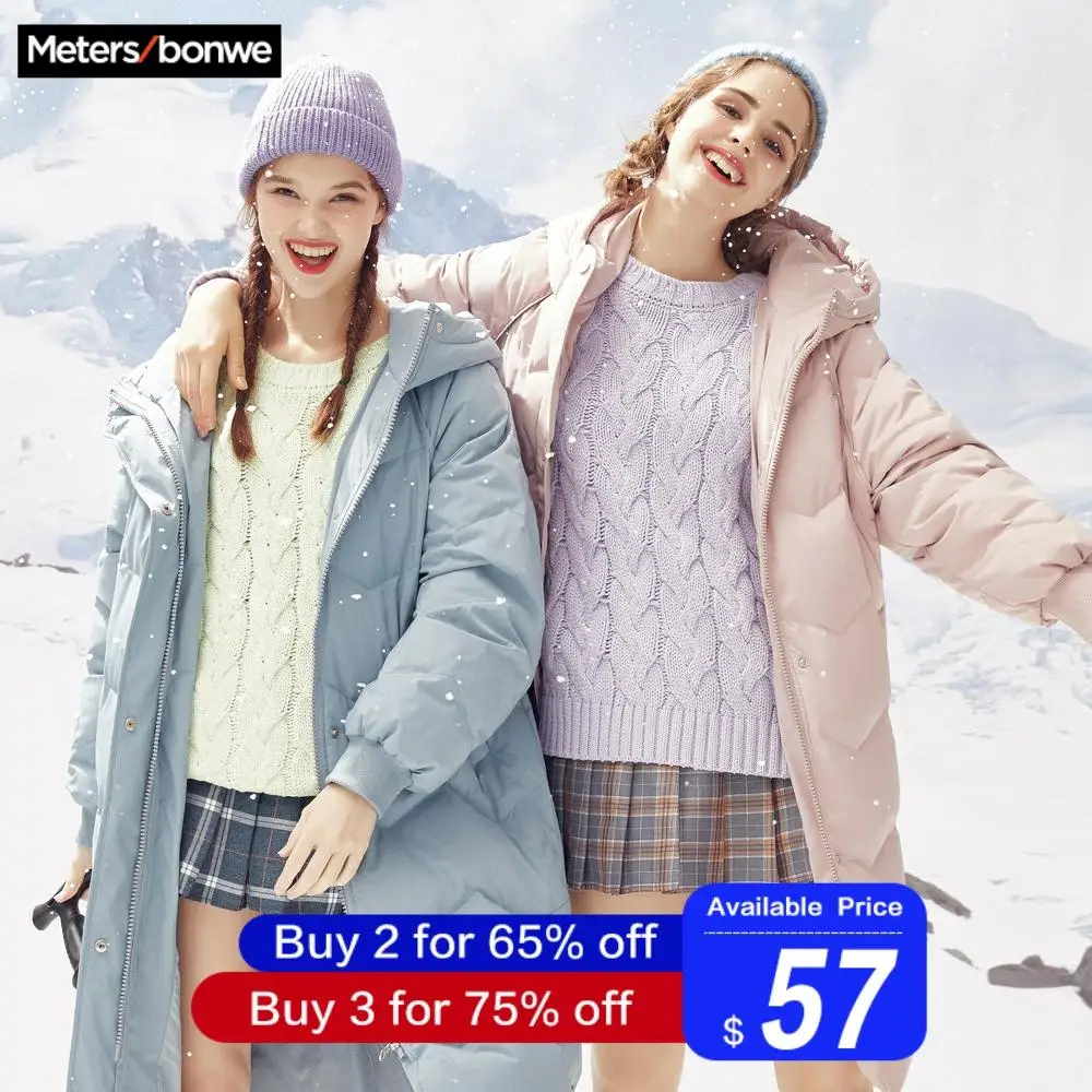 Metersbonwe,, пуховик, женский, зимний, уплотненный, теплый, 90%, серый, утиный пух, пальто, женское, длинное, свободное, модное, женское, с капюшоном, пальто