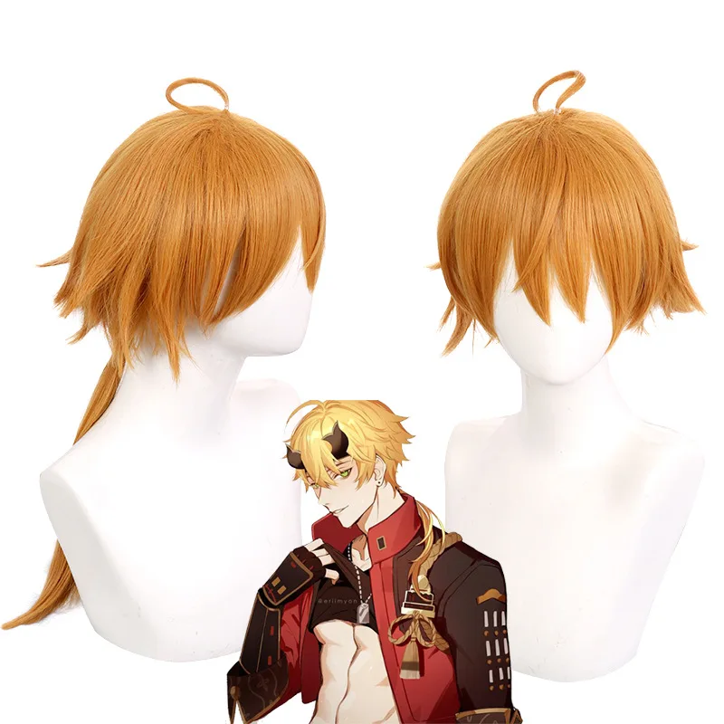 

45CM Tohma Cosplay Wig Game Genshin Impact Tohma Light Brown Ponytail Hair Peluca Anime Halloween Party Carnival Role Play Wigs