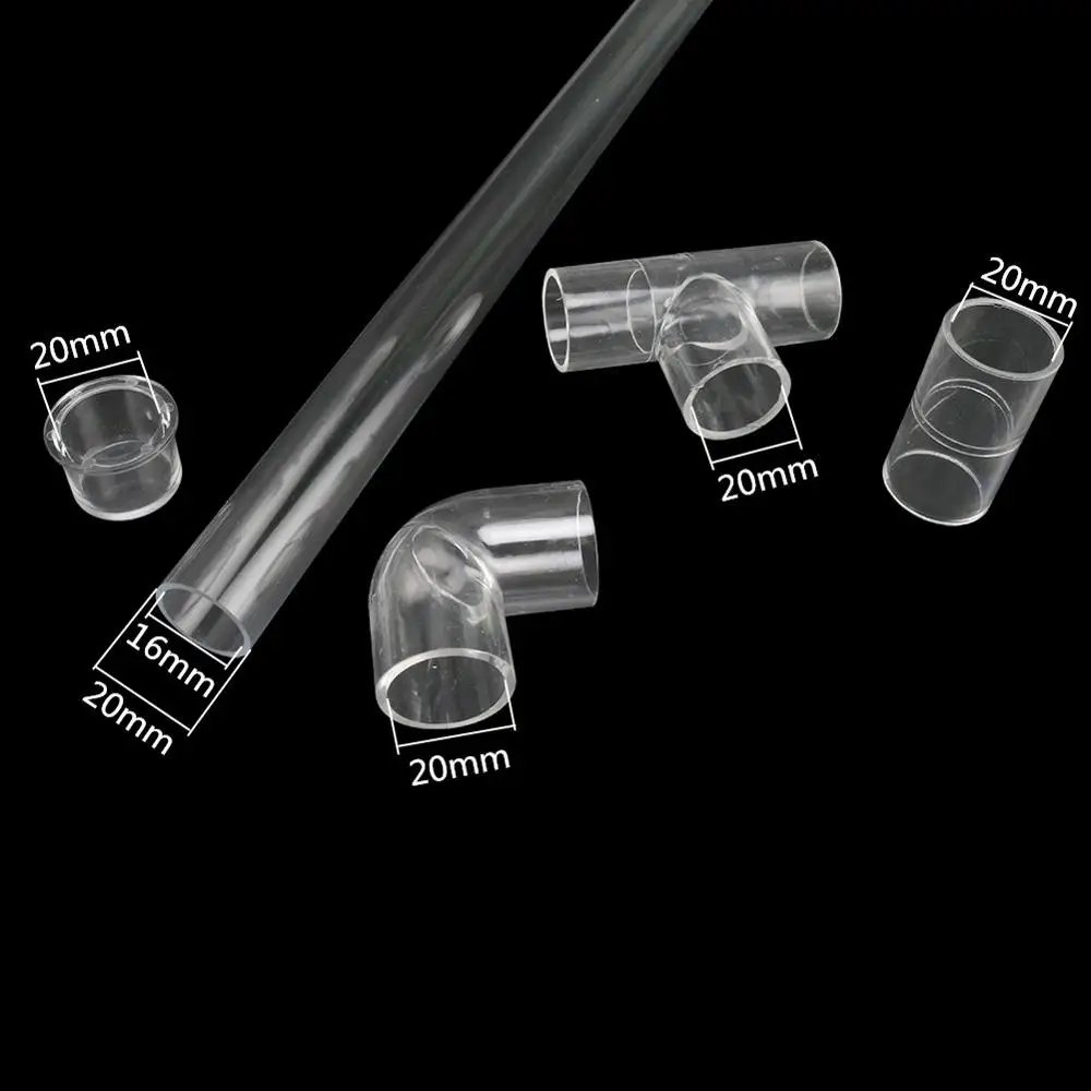 DN20 Acrylic Transparent Aquarium Tube Inner Diameter 20mm Tee Straight Elbow Connector End Cap Aquarium Fish Tank Accessories fish aquarium