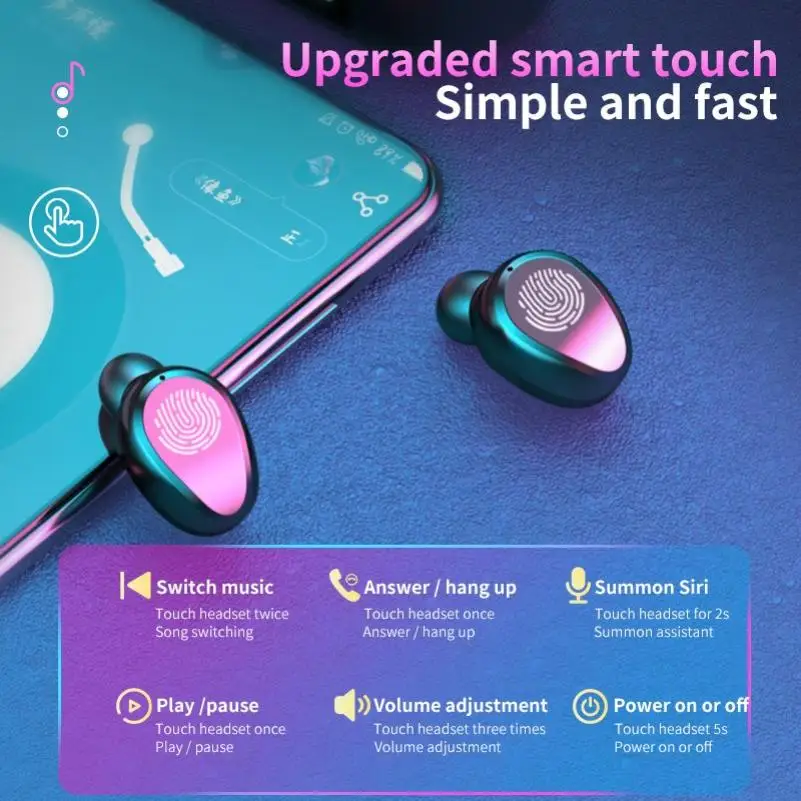5 0 Bluetooth Wireless Earphone F9 6 TWS Wireless Bluetooth With Power Bank Gaming Sport Touch Control Headset Airbuds With Mic