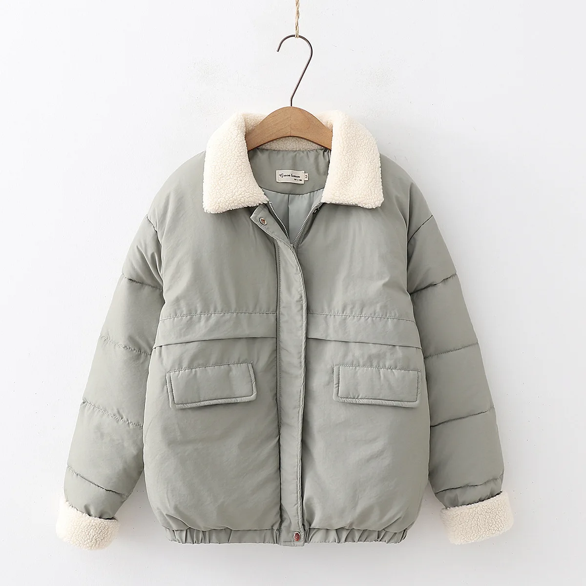 

Japanese-style Mori Girl Line 2018 Winter New Style Solid Color Berber Fleece Collar Thick down Jacket Cotton-padded Clothes Sma