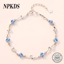 NPKDS S925 серебро с браслет из голубых кристаллов Женская мода циркон молния браслет личность простые ювелирные изделия