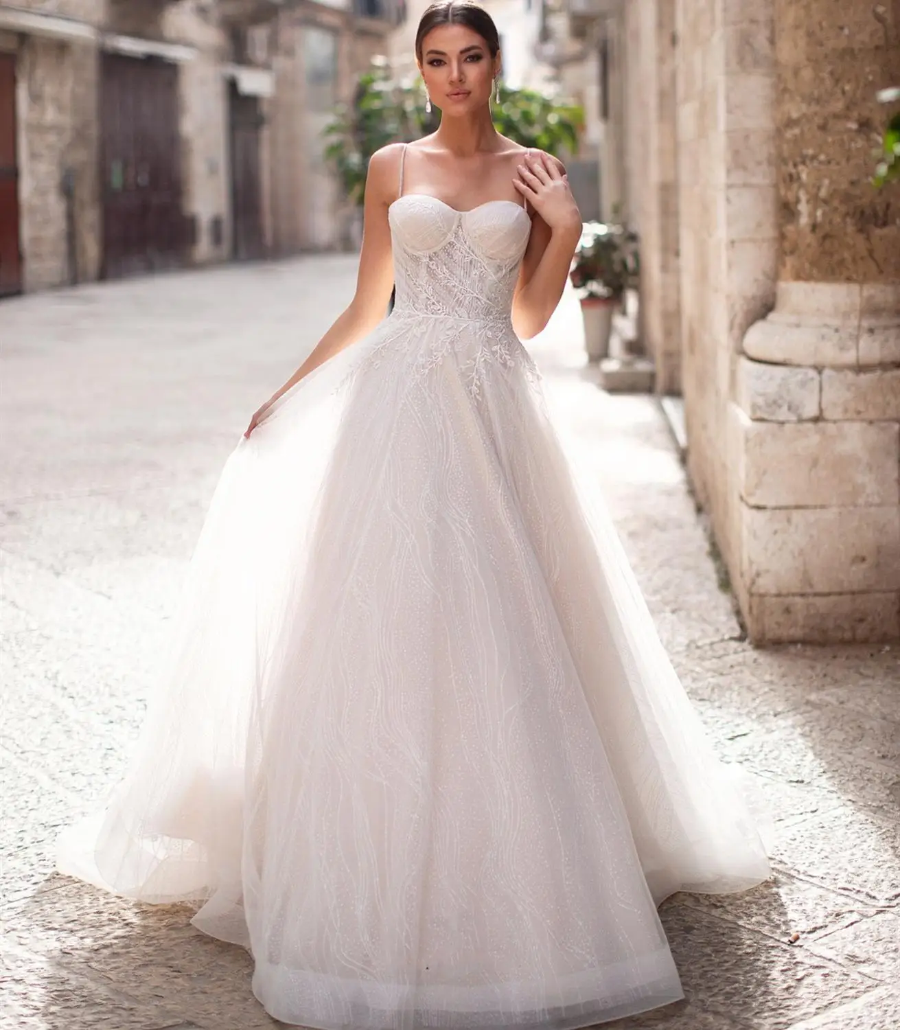 

suknia slubna New Simple Boho Wedding Dress 2020 Sweetheart Spaghetti Strap A-Line Tulle Bride Gowns Robe de mariee Vestidos