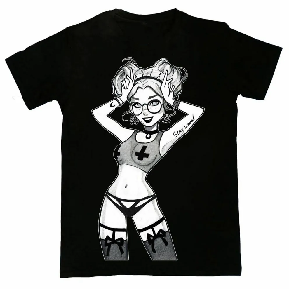 Twisted Stay Weird Tattoo T Shirt - Cute Gothic Occult Alternative Clothing &ampnbspLatest New Style Tee | Мужская одежда