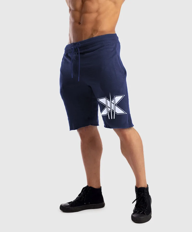 Новые летние брендовые высококачественные мужские хлопчатобумажные шорты бодибилдинг для фитнеса дышащие спортивные пляжные Шорты повседневные спортивные мужские шорты - Цвет: Navy blue