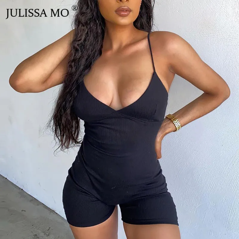 Женский комбинезон в рубчик JULISSA MO на тонких бретельках летний Облегающий без