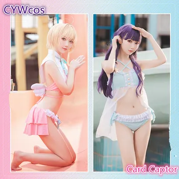 

Card Captor Cosplay Costume SAKU KINOMOTO SAKURA Tomoyu Swimsuits Woman Sexy Bikini Girl Summer Swimwear