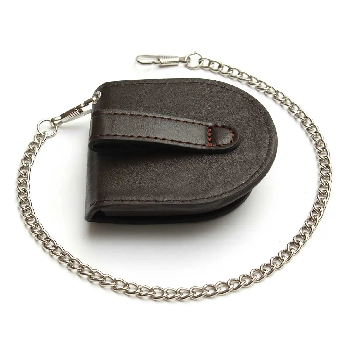 Fashion Male Back Brown Coin Pouch Bag With Chain Vintage Classic PU Leather Cover Pocketed Purse Watch Box Holder Storage Case