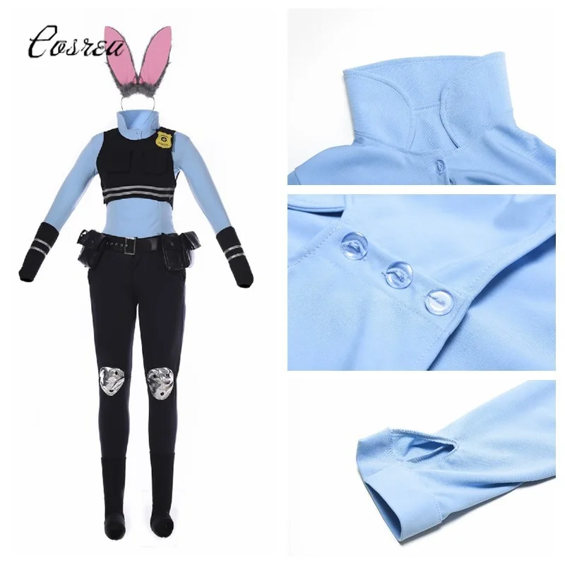 Женский костюм с мультяшным кроликом для взрослых, костюм Джуди зверополис Хоппс, костюм для косплея, Синяя Униформа, костюм полицейского из зверополиса