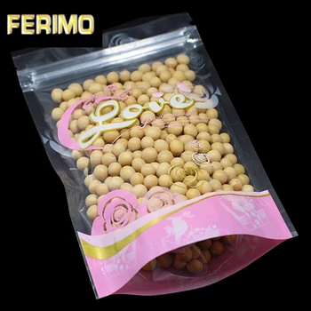

1000Pcs Pink Transparent Plastic Ziplock Bag Food Packaging Stand Up Doypack Pouch Zip Lock Resealable Dried Fruits Flower Tea