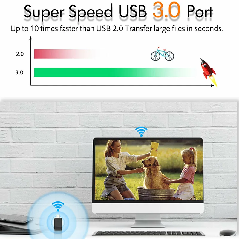 1200 Мбит/с USB 3,0 беспроводной WiFi адаптер ключ двухдиапазонный Bluetooth 5,0 встроенная двойная антенна SD998