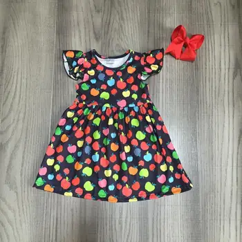 

baby girls summer dress girls back to school dress kids apple print milk silk dress with bow