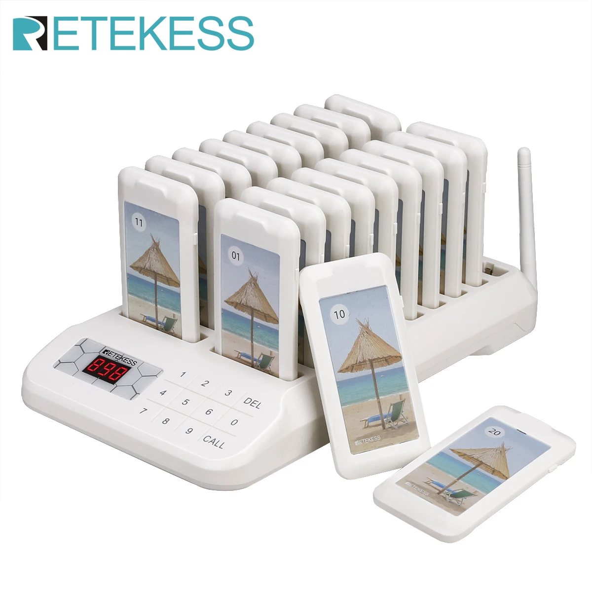 Retekess TD172 restoran çağrı cihazı kablosuz çağrı sistemi ile 20 Coaster çağrı cihazları kuyruk sistemi restoran kilise kreş kliniği