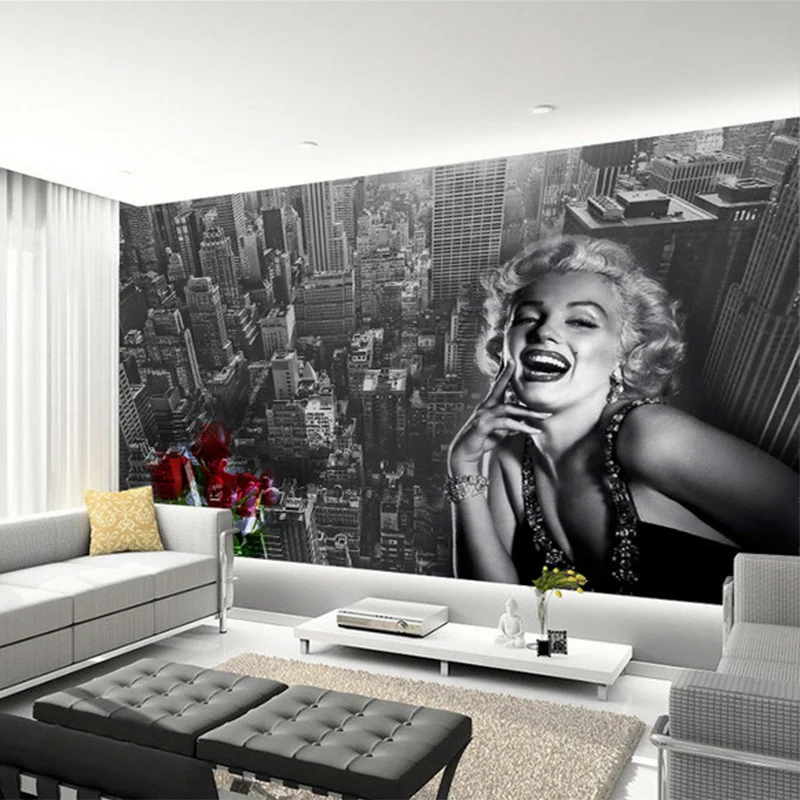 Modern-Simple-Black-And-White-Building-Marilyn-Monroe-Photo-Wallpaper-Living-Room-Restaurant-Shopping-Mall-Decor