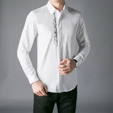 

English embroidery white shirt men's long-sleeved fashion self-cultivation new four seasons light business casual black shirt