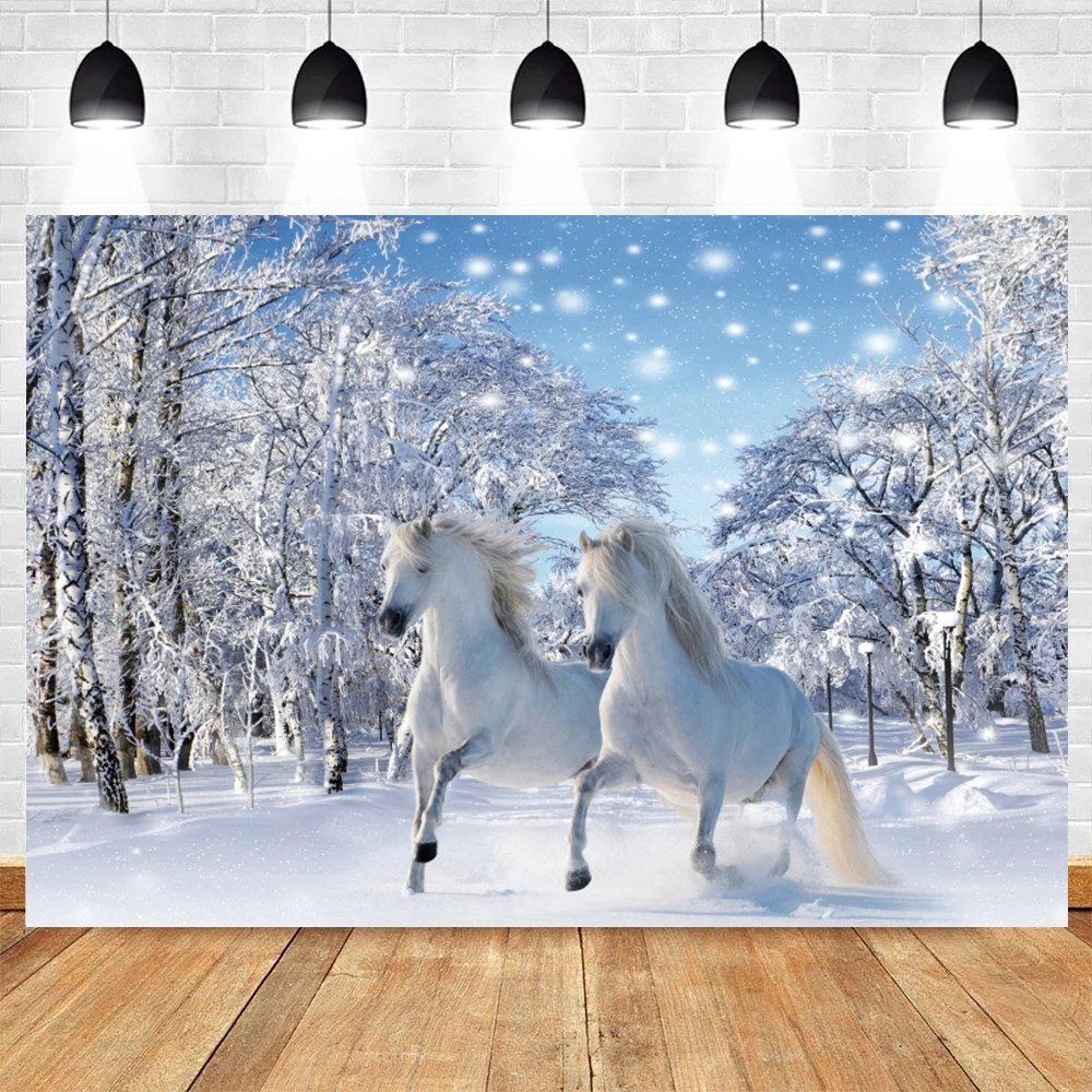 

Yeele Christmas Tree Winter Forest Snowflake Horse Backdrop Vinyl Photography Background For Photo Studio Photophone Photozone