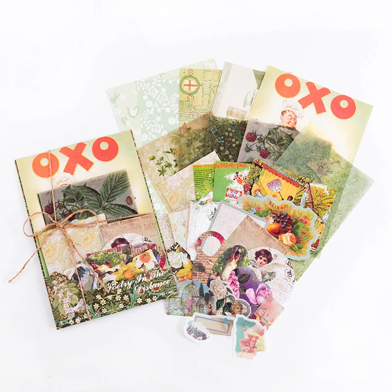 30Pcs Set Vintage DIY Scrapbooking Material Paper for Journaling Scrapbook Embellishment Supplies Decorative Stationery Sticker